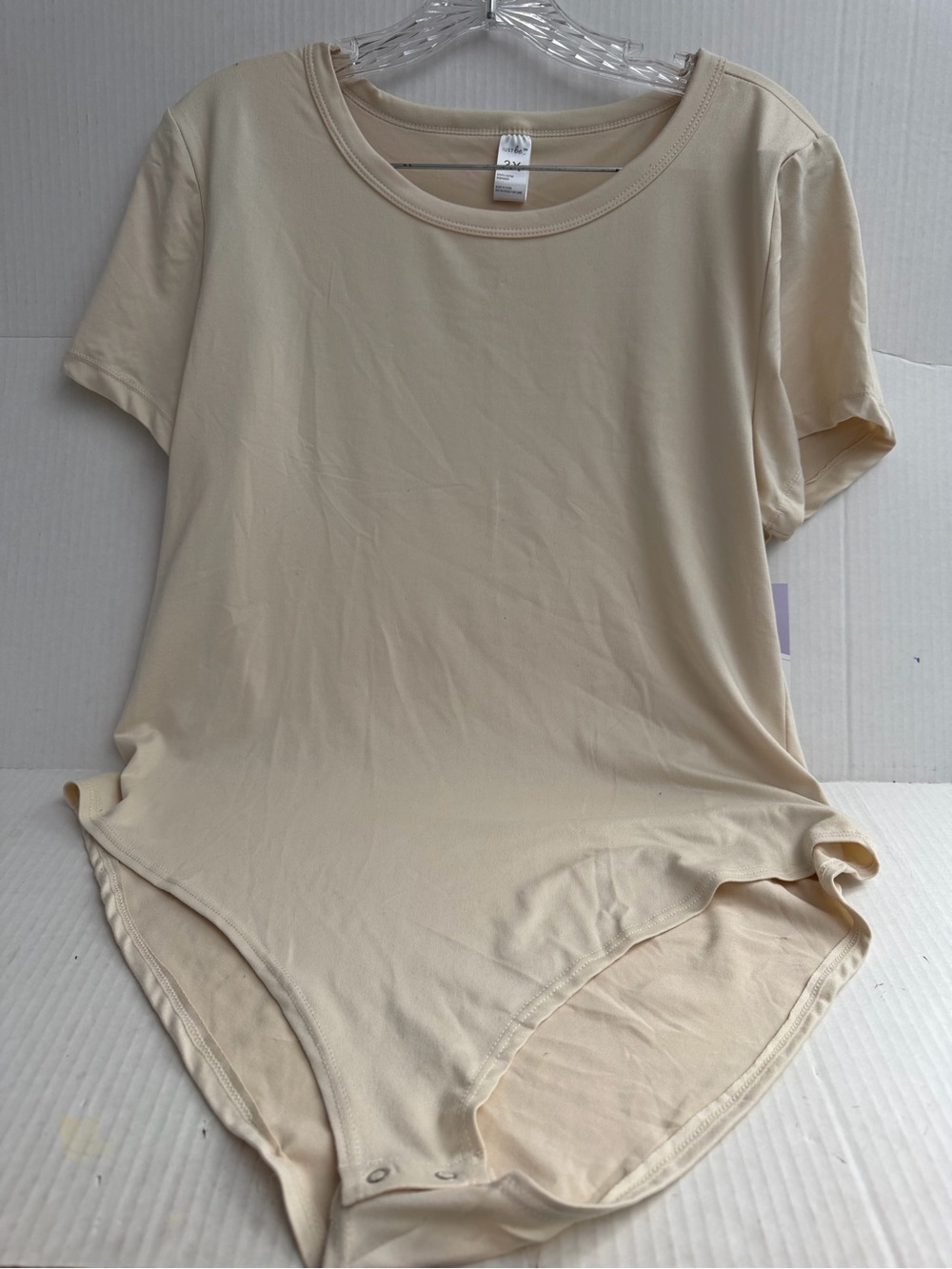 Just Be Cream Short Sleeve Scoop Neck Bodysuit